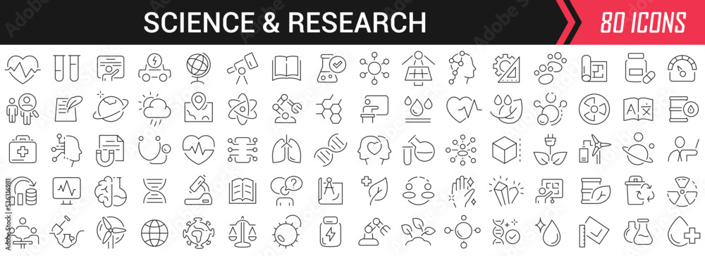 Science and research linear icons in black. Big UI icons collection in a flat design. Thin outline signs pack. Big set of icons for design Science and research linear icons in black. Big UI icons collection in a flat design. Thin outline signs pack. Big set of icons for design