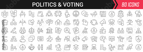 Fényképezés Politics and voting linear icons in black