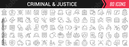 Criminal and justice linear icons in black. Big UI icons collection in a flat design. Thin outline signs pack. Big set of icons for design © stas111