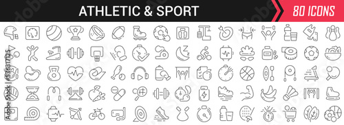 Athletic and sport linear icons in black. Big UI icons collection in a flat design. Thin outline signs pack. Big set of icons for design