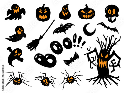 A set of illustrations for Halloween, black creepy silhouettes. Halloween Stickers