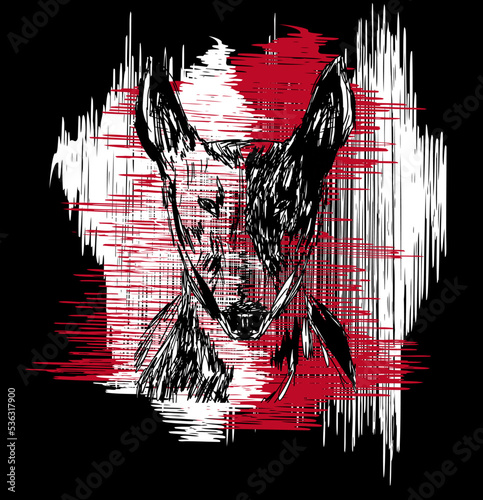Bull Terrier. The Head, snout. Avant-garde art. Modern. Contemporary trendy art illustration