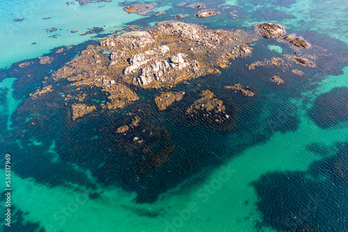 Aerial view of rocks at Cloughcorr beach on Arranmore Island in County Donegal, Republic of Ireland