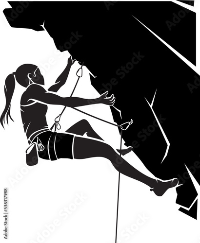Female Silhouette, Rock Climbing Illustration photo