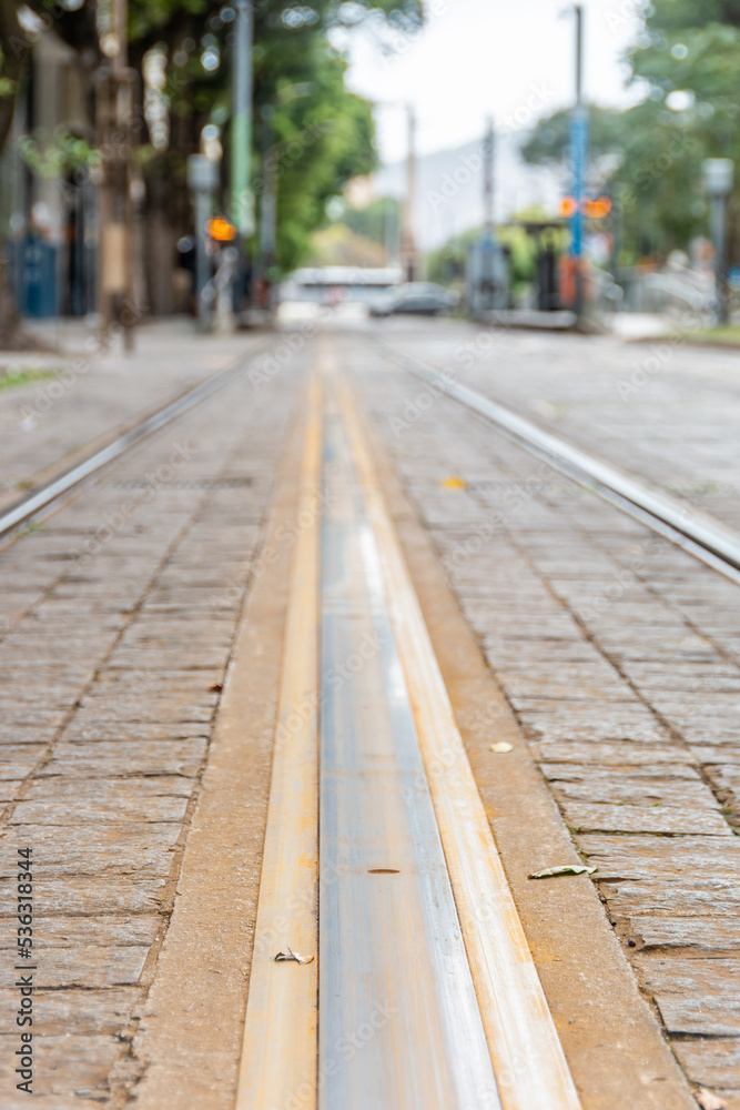 VLT rails in downtown Rio de Janeiro. VLT rails in downtown Rio de Janeiro.