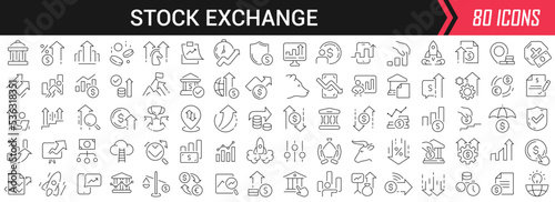 Fototapeta Naklejka Na Ścianę i Meble -  Stock exchange linear icons in black. Big UI icons collection in a flat design. Thin outline signs pack. Big set of icons for design