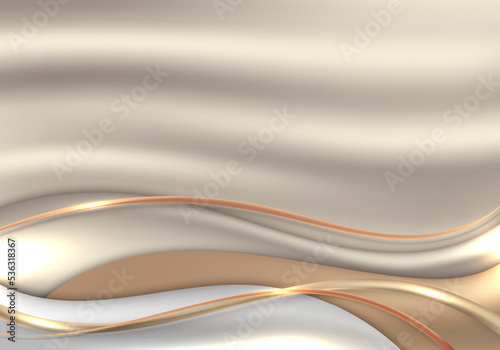Elegant 3D template golden wave shapes and lines elements on gold fabric background realistic luxury paper cut style