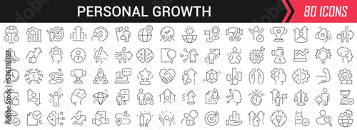 Personal growth linear icons in black. Big UI icons collection in a flat design. Thin outline signs pack. Big set of icons for design © stas111