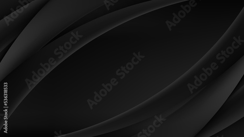 Banner web template abstract black and gray curved overlapping layer design on dark background