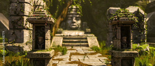 3D rendered mystic ancient aztec ruins