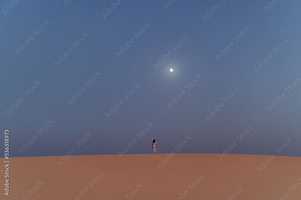 Smiling woman walking in desert Smiling woman walking in desert