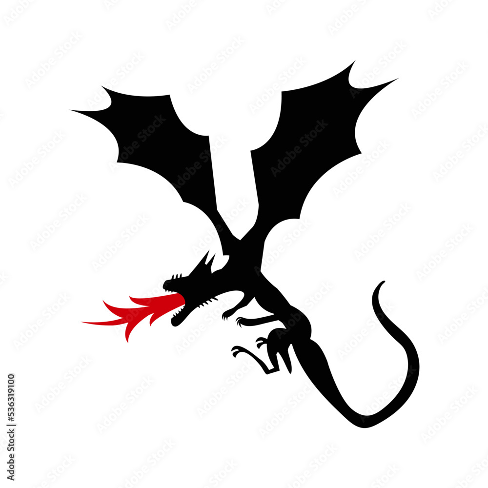 Dragon silhouette with fire on white background. Vector Illustration Dragon silhouette with fire on white background. Vector Illustration