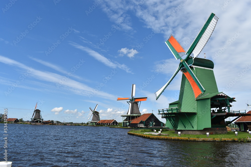 dutch windmill in the country. Amsterdam Holland. windmill view.