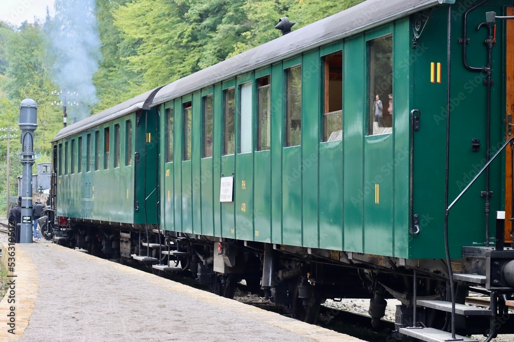 Historic passenger wagons just arrived in Fond-de-Gras station, Luxembourg