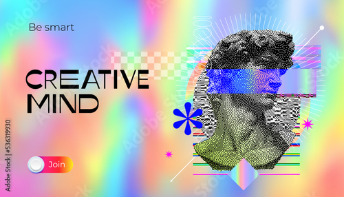 Creative mind. Brainstorm or creative idea, smart concept with pixel David surrounded abstract geometric shapes