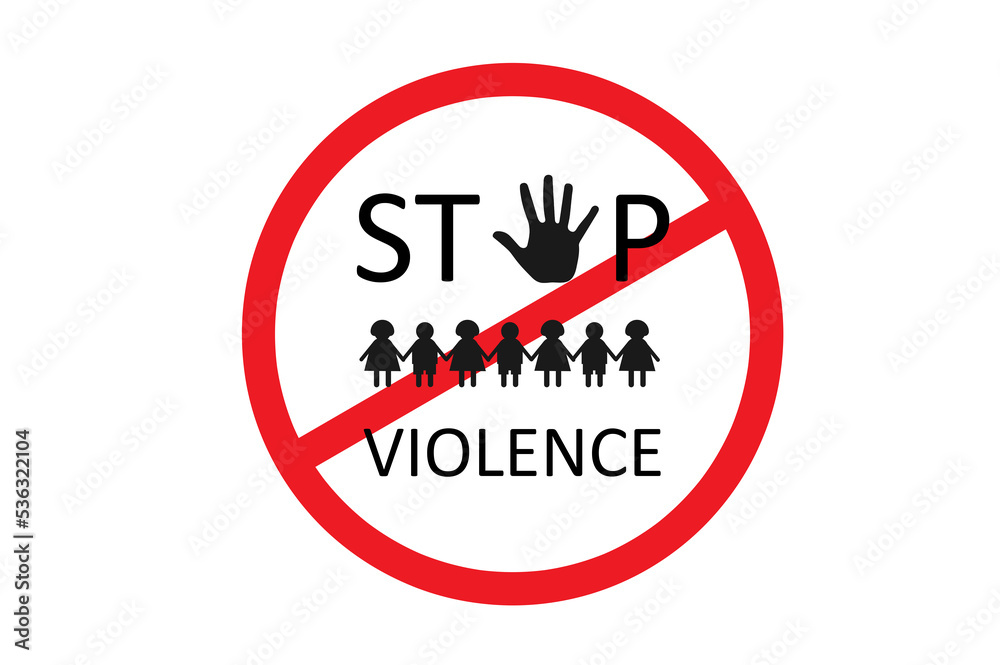 Frightened sad girl and boy holds hands, restricting gesture, stop symbol. Violence, abuse against children.