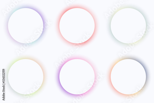 Set of 3D sign pastels colors blurred white geometric circle frame isolated on white background