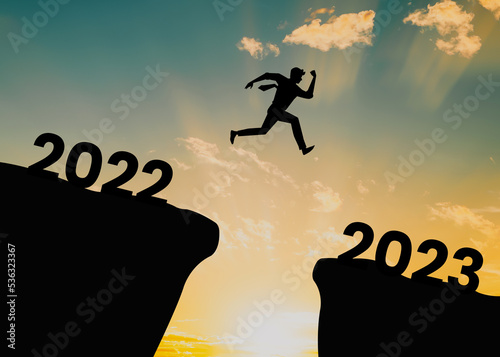 New year 2023 hope for business recovery, change year from 2022 to 2023 calendar or new challenge coming concept