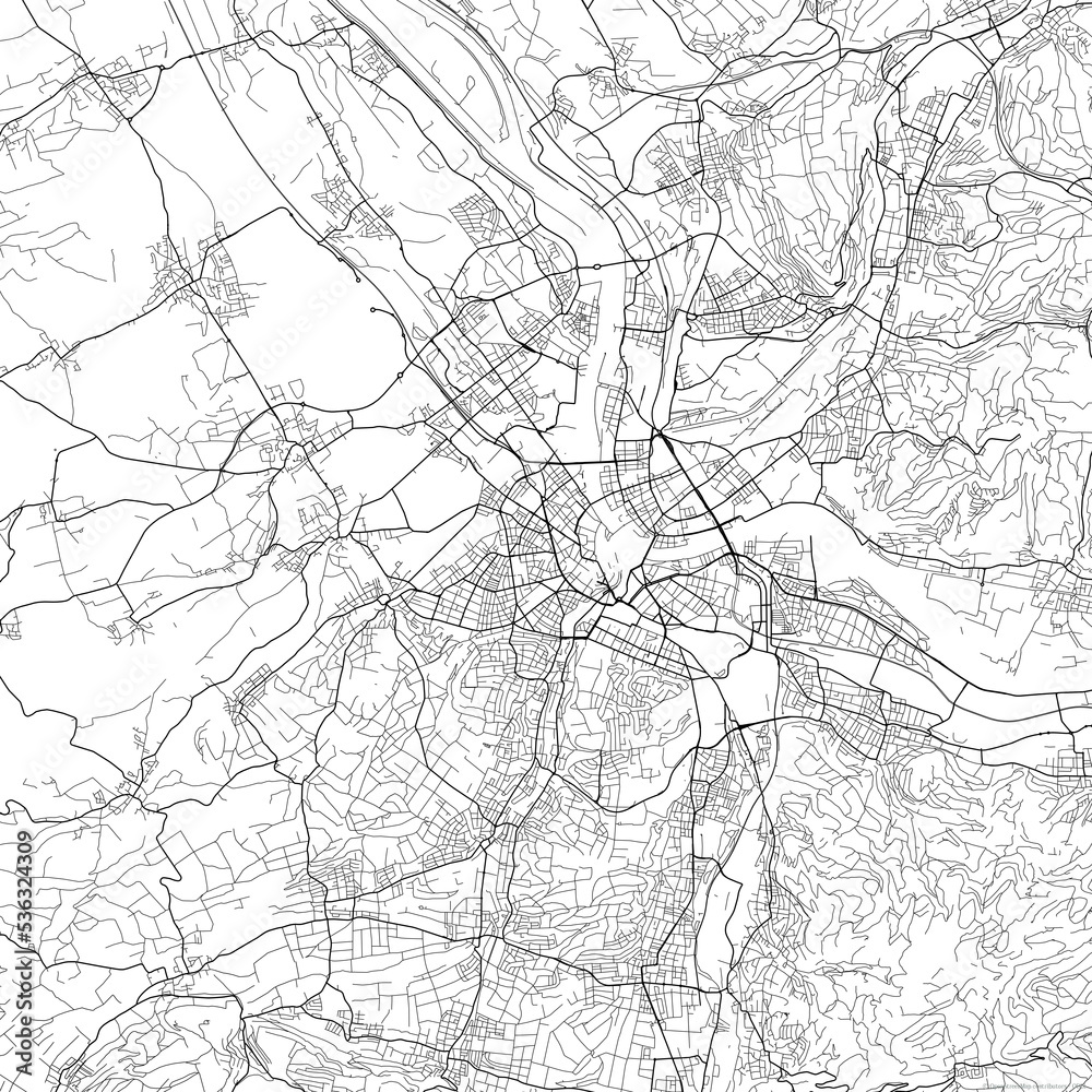 Obraz premium Area map of Basel Switzerland with white background and black roads