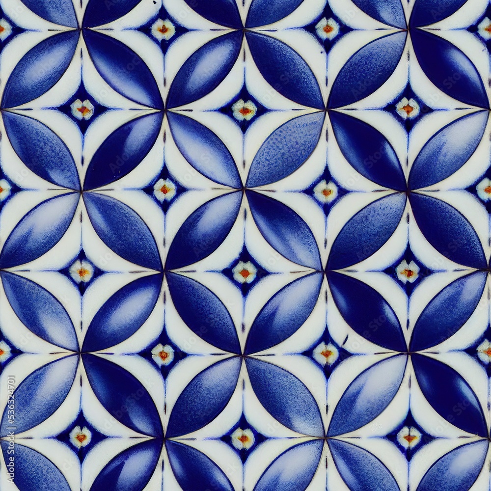 Naklejka premium Gorgeous mediterranean tile damask fill background vector seamless pattern. Decorative mosaic ceramic design. Wall and wallpaper decor blue Portuguese azulejo pattern
