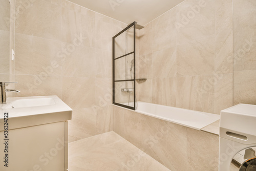 Creative bathroom interior with azulejo tiles