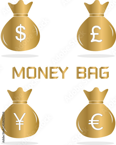 Golden money bag vector on white background,Money cash financial ,Vector illustration.