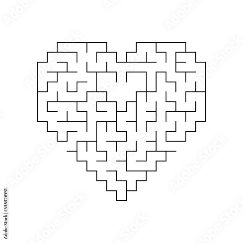 Labyrinth. Heart shape maze. Puzzle Game for kids or adults. 2 way entrance path. Sketch vector illustration