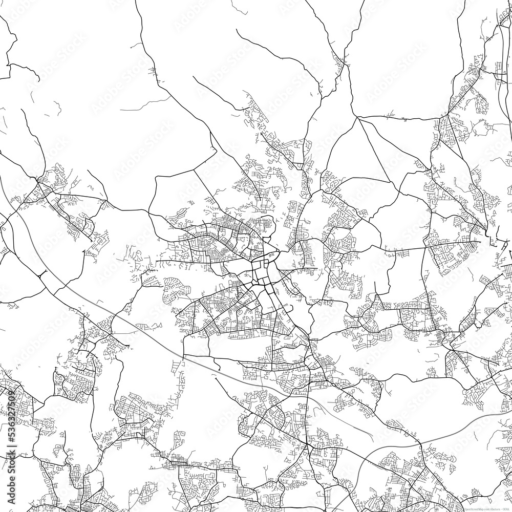 Area map of Bolton United Kingdom with white background and black roads