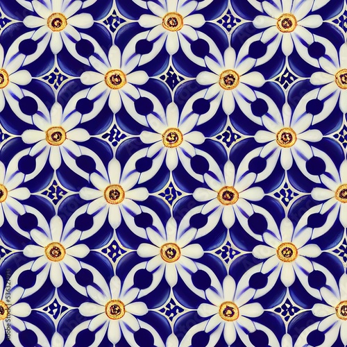Gorgeous mediterranean tile damask fill background vector seamless pattern. Decorative mosaic ceramic design. Wall and wallpaper decor blue Portuguese azulejo pattern