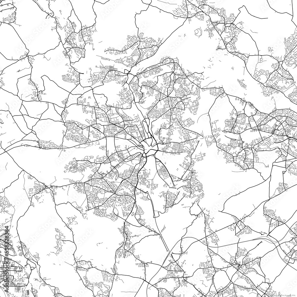 Fototapeta premium Area map of Bradford United Kingdom with white background and black roads
