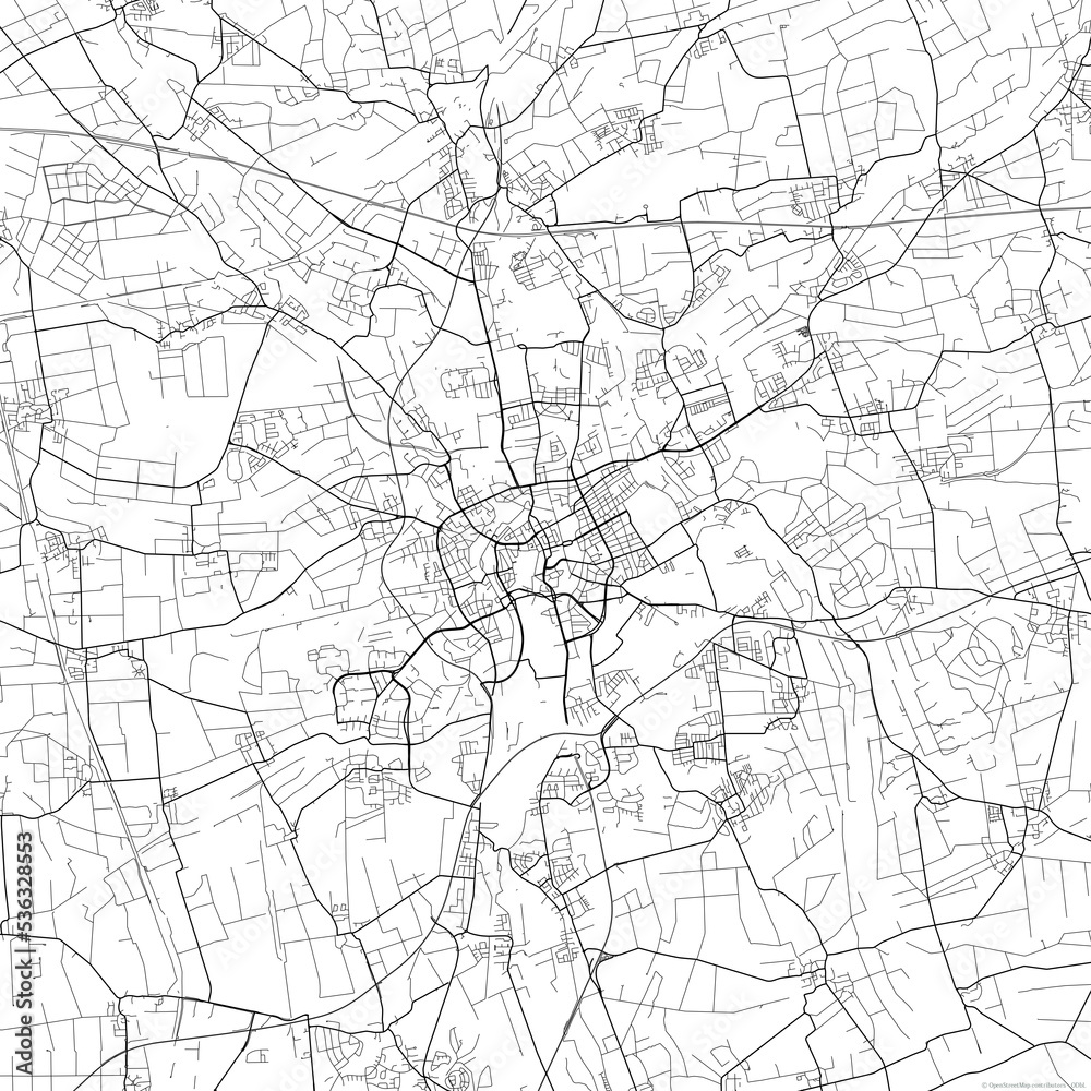 Area map of Braunschweig Germany with white background and black roads