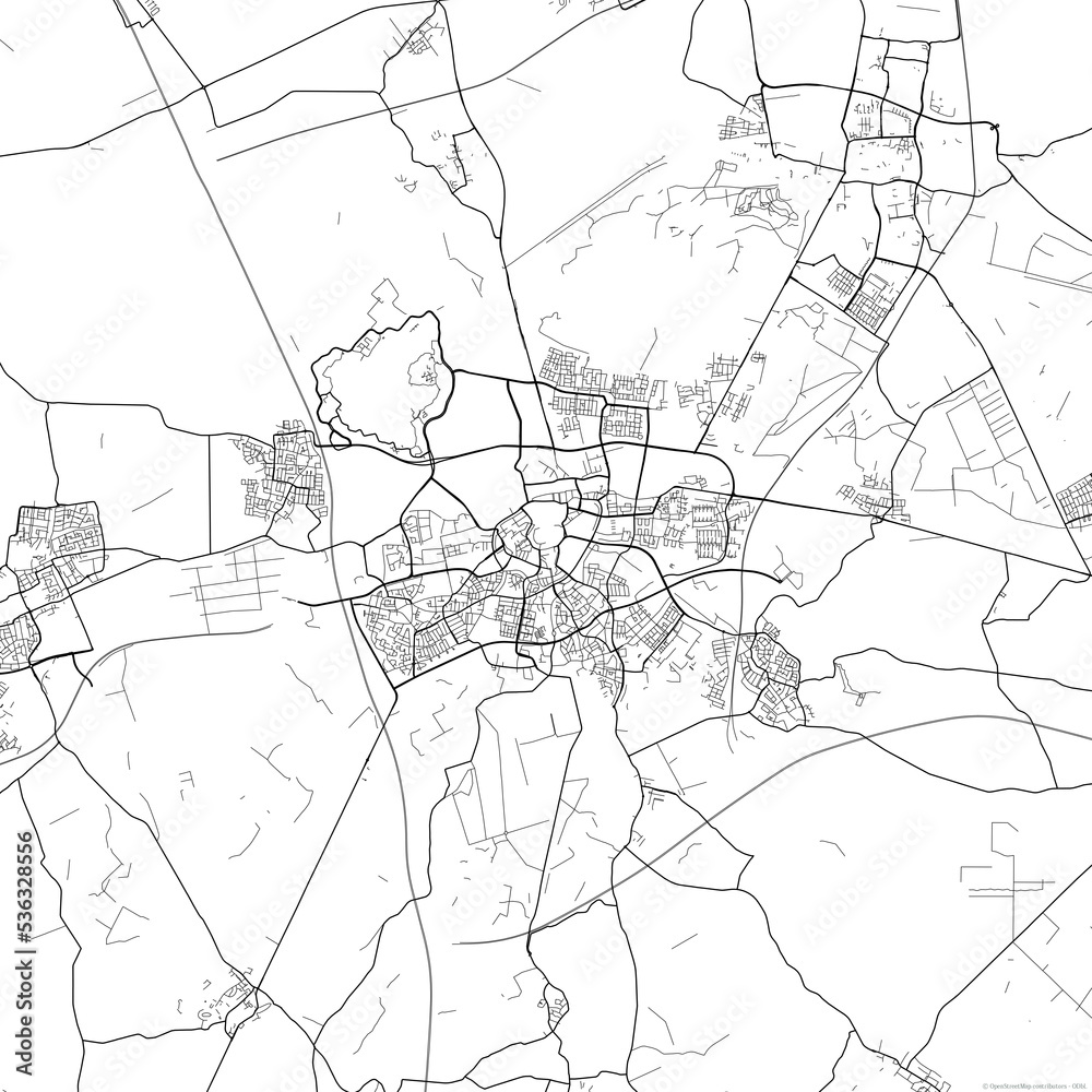 Area map of Breda Netherlands with white background and black roads
