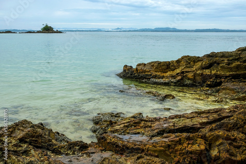 Views of a beach on Kapas Island in the Marang District in Malaysia.