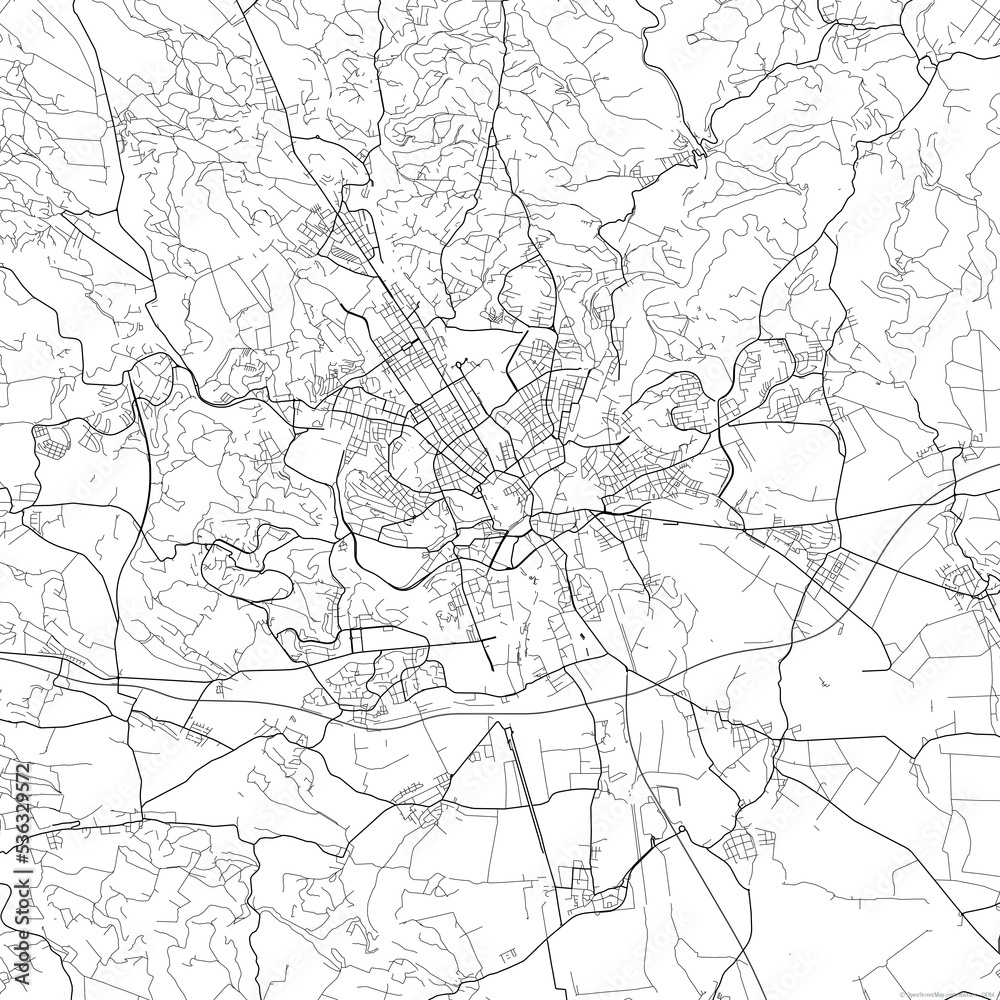 Naklejka premium Area map of Brno Czech Republic with white background and black roads
