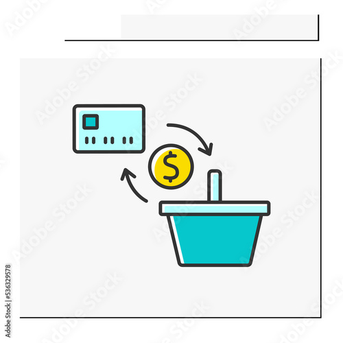 Cashback color icon. Credit card benefit. Refunding small money percentage of sum from purchases. Shopping concept. Isolated vector illustration