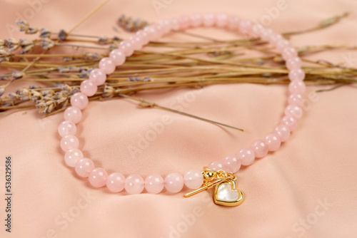 Genuine Natural Pink Quartz Untreated Natural Real Gemstone Beads close up.