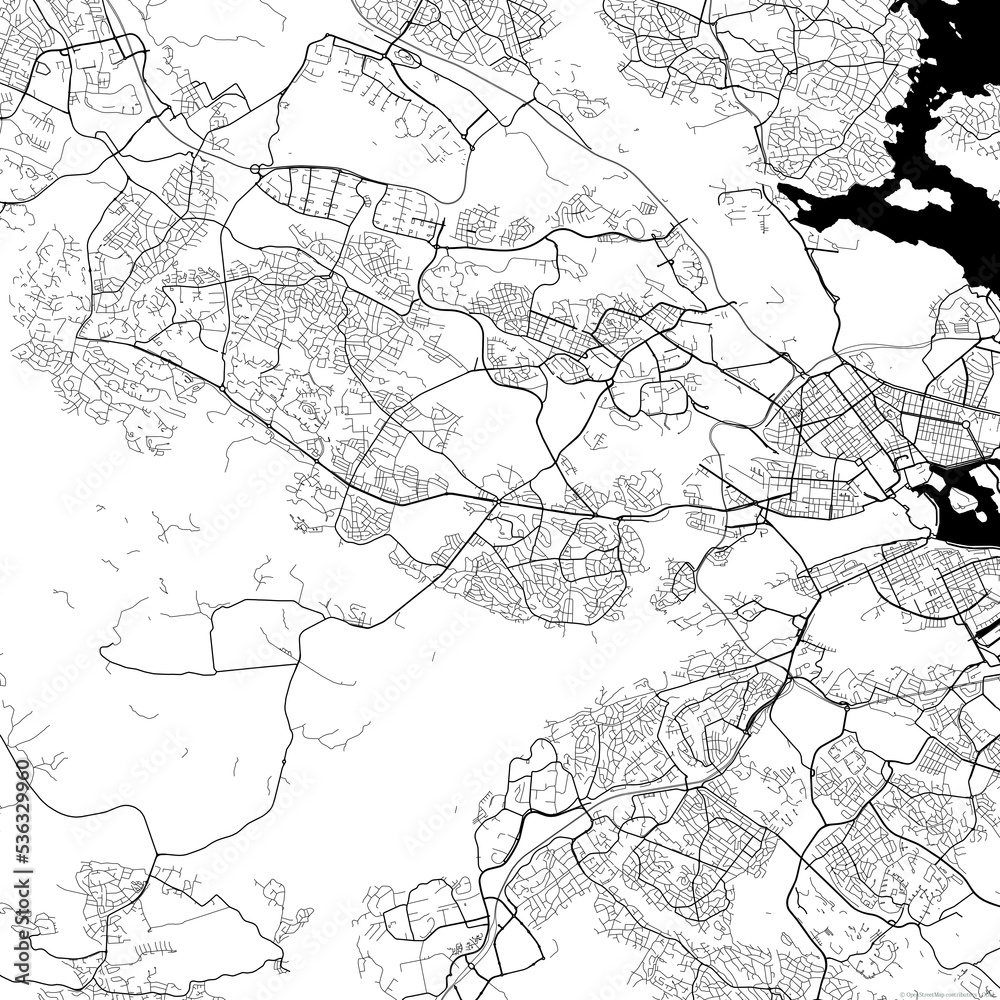 Area map of Bromma Sweden with white background and black roads