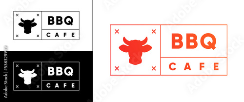 BBQ logo on white background, grill restaurant, steakhouse illustration, barbecue cafe, butcher shop, cow cut, meat grill, isolated sausages sticker, pork steak