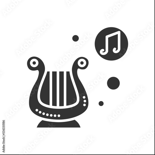  Lyre glyph icon. Ancient classical greek string musical instrument. Classical, ethnic and modern music. Music from different countries.Filled flat sign. Isolated silhouette vector illustration photo