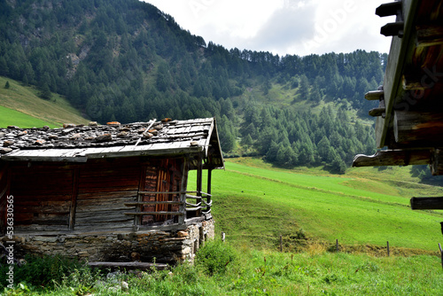 Old shacks high in the mountains photo