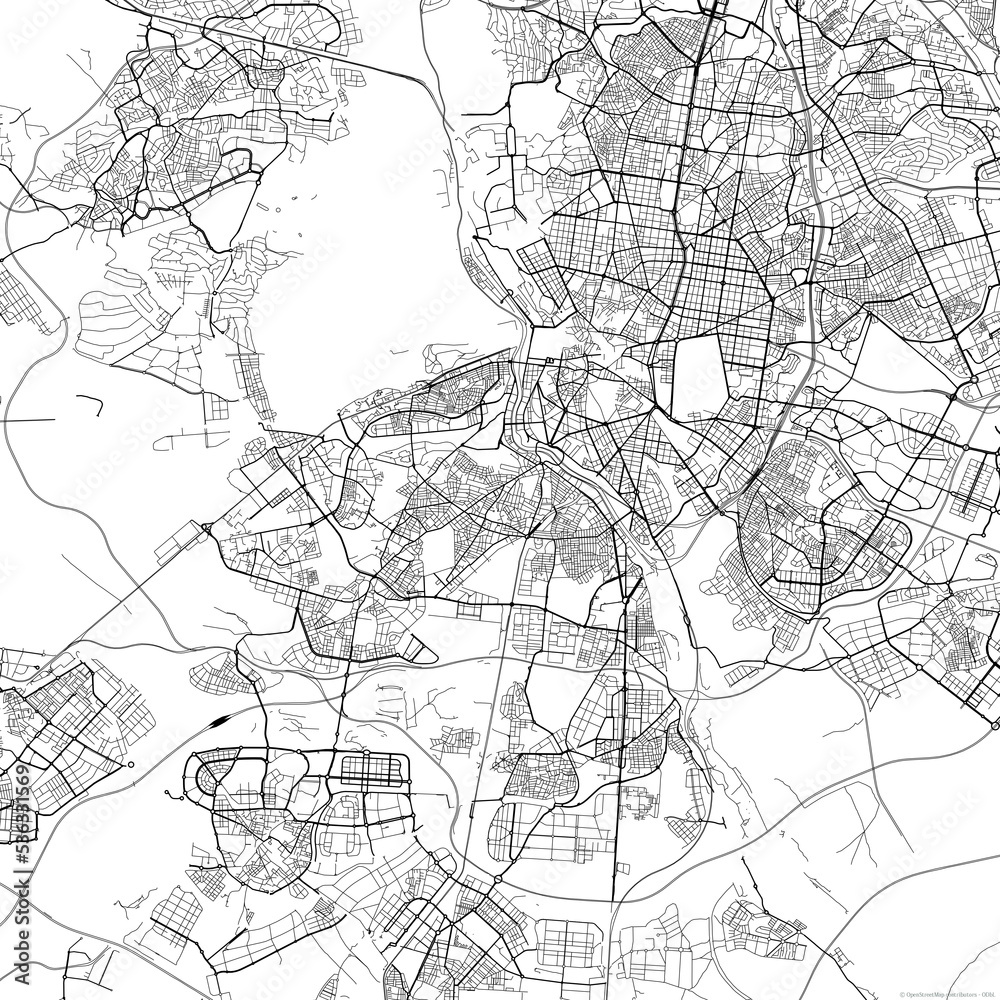 Area map of Carabanchel Spain with white background and black roads