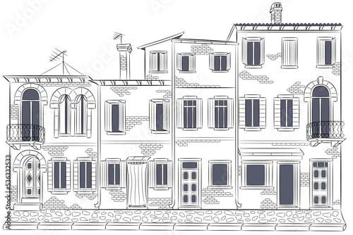 Old stone houses on the island of Burano. Venice.