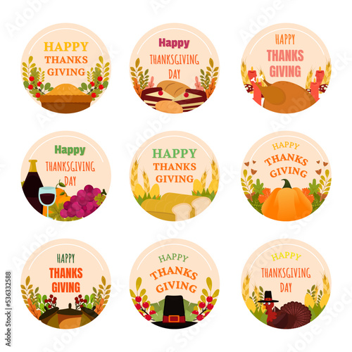 Flat design thanksgiving label and badge collection.