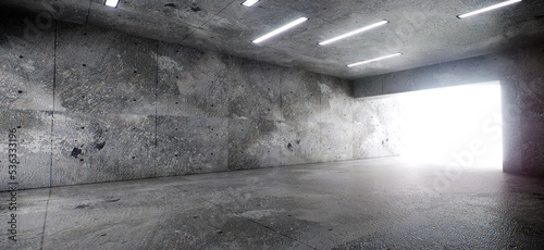 Fototapeta Naklejka Na Ścianę i Meble -  Tunnel underground pedestrian crossing with a bright glow at the end. 3d rendering