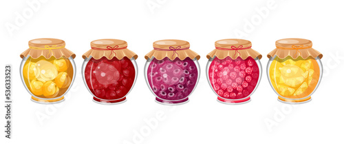 Set of five jars of jam