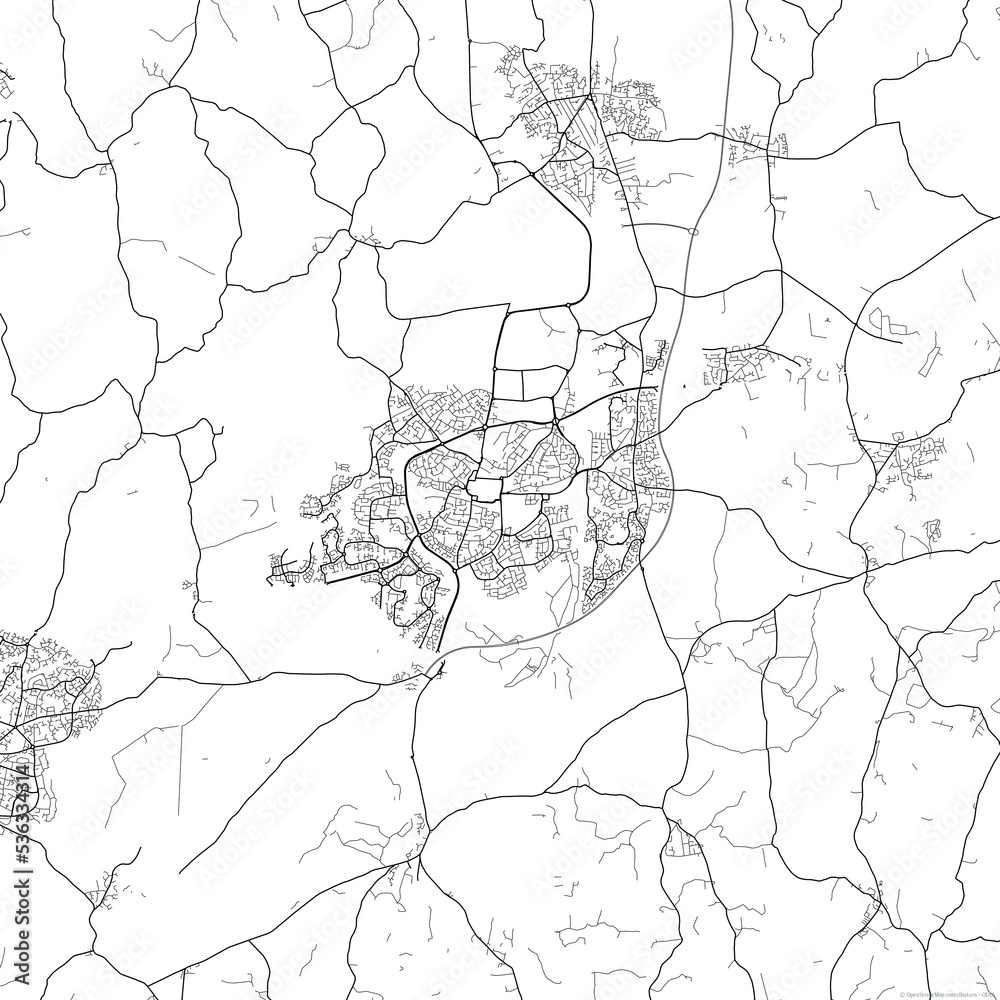 Area map of Crawley United Kingdom with white background and black roads