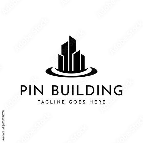 Creative building and pin, structure logo design real estate, architecture construction, logo inspiration