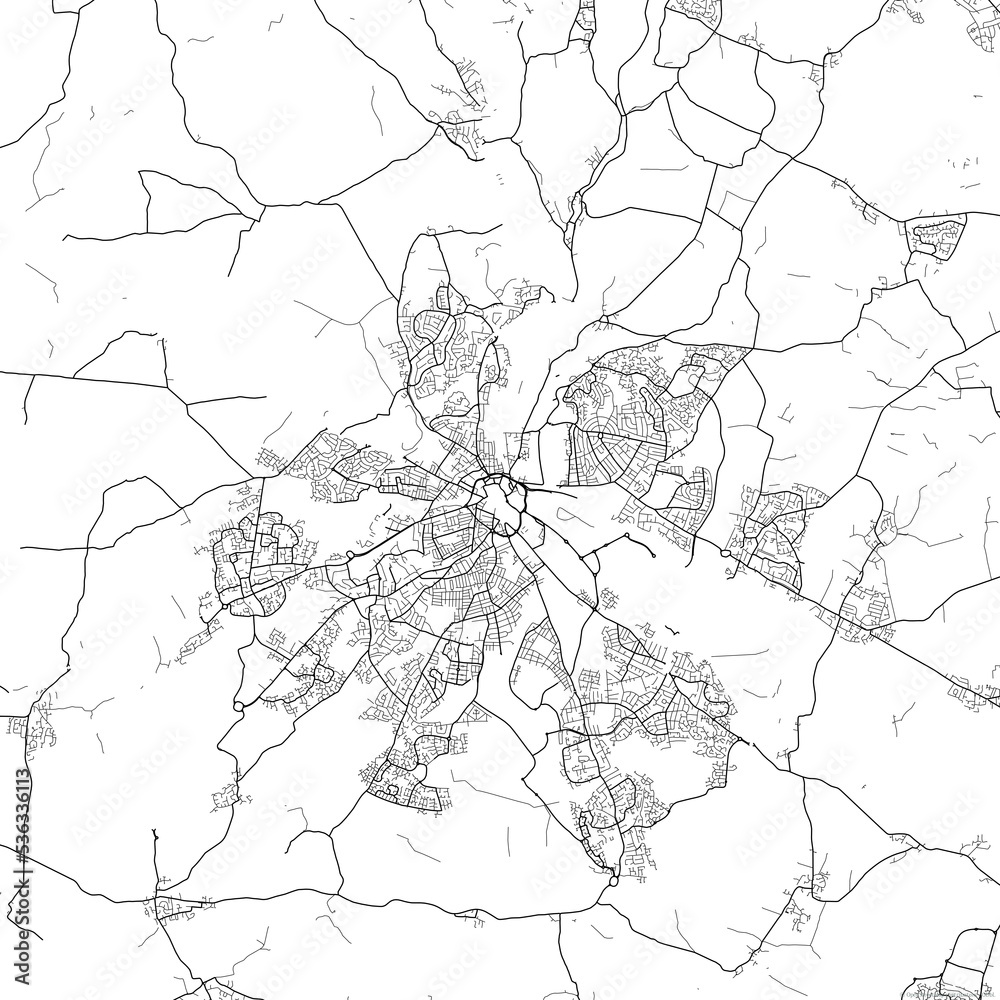 Area map of Derby United Kingdom with white background and black roads