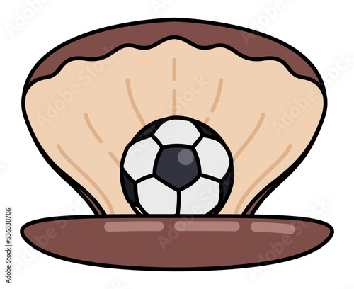Opened oyster holding a soccer ball inside of it, Vector illustration