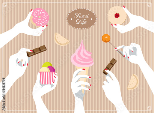 1327_Women hands holding various sweets